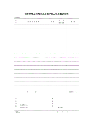 园林绿化工程地基及基础分部工程质量评定表