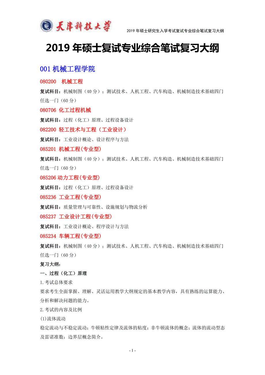 硕士研究生招生2019年《天津科技大学》复试笔试大纲考试真题卷_第1页