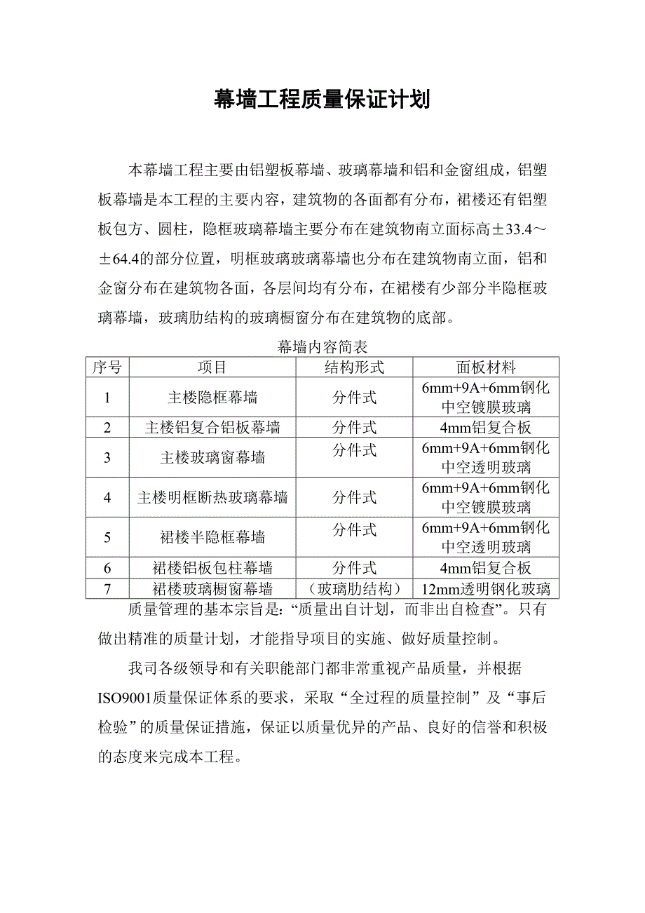 幕墙工程质量保证计划（11页）_第1页