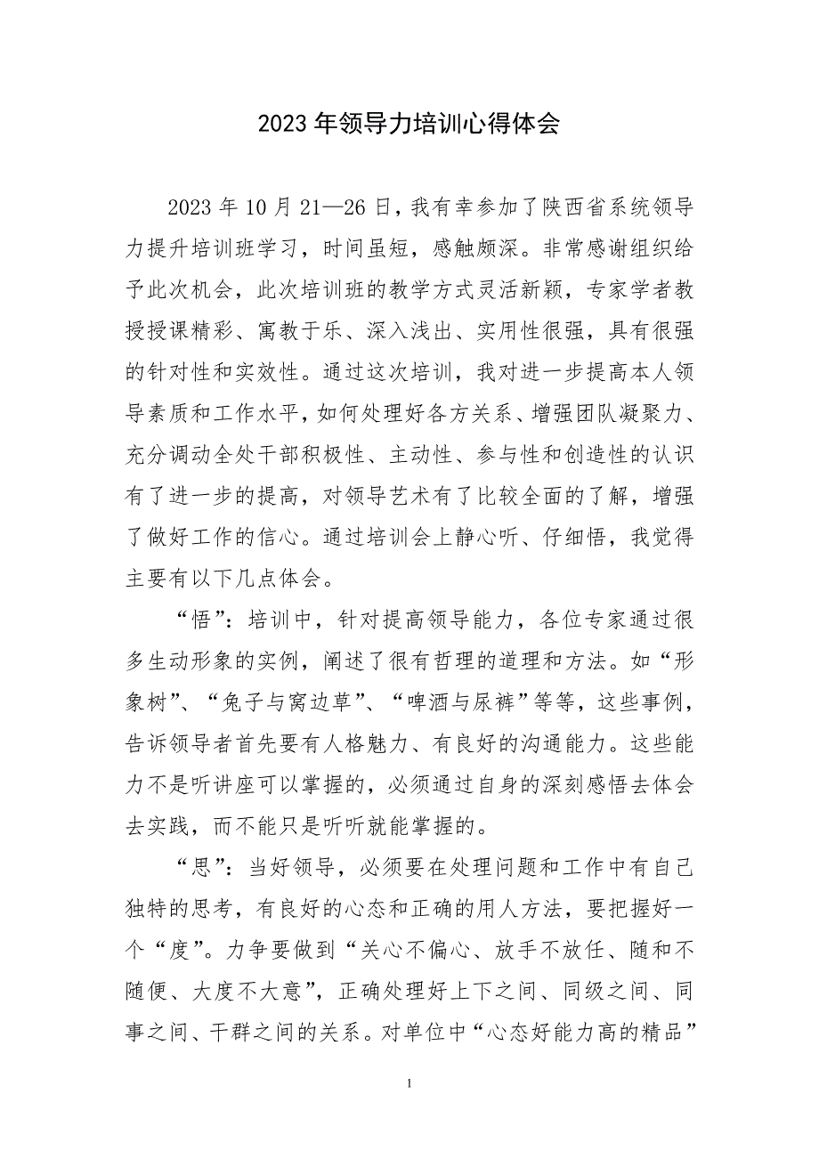 2023年领导力培训心得体会简要_第1页