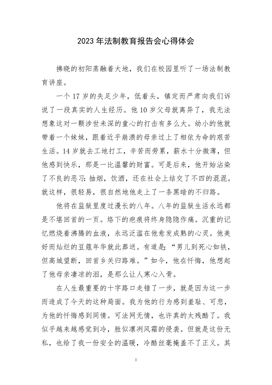 2023年法制教育报告会心得体会简要_第1页