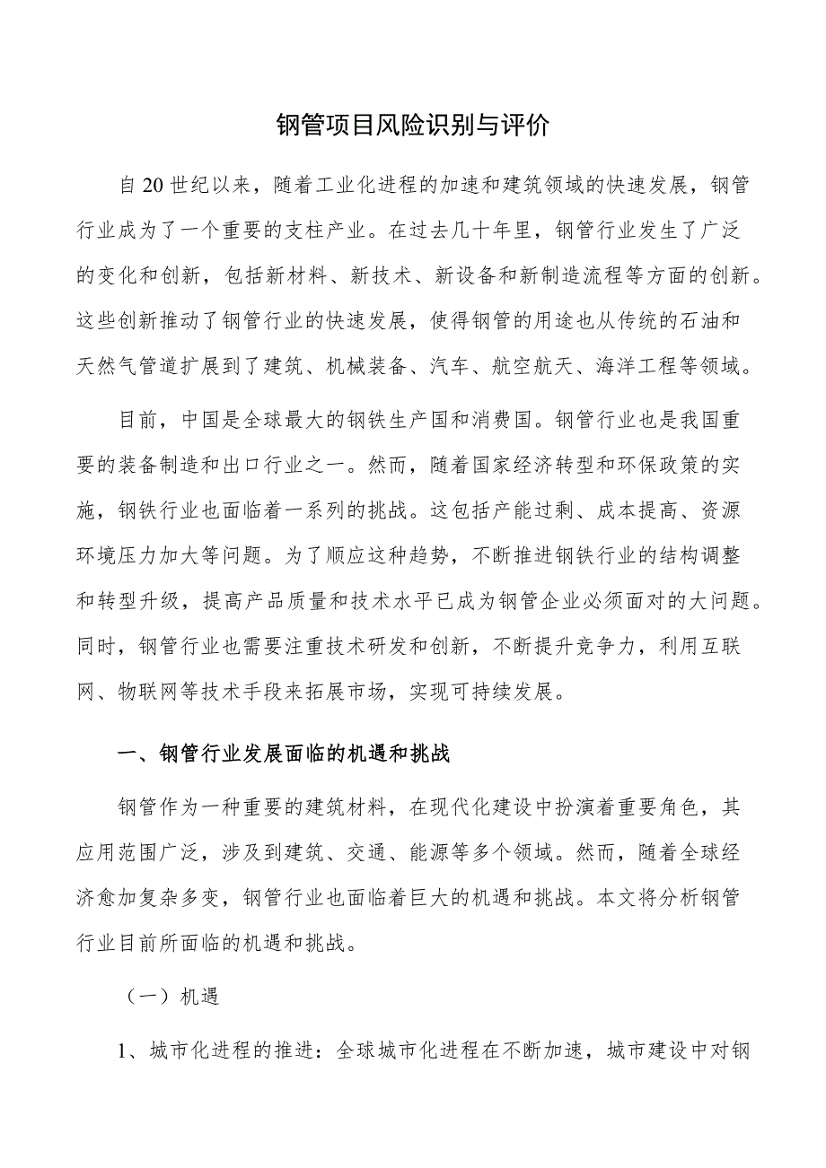 钢管项目风险识别与评价_第1页