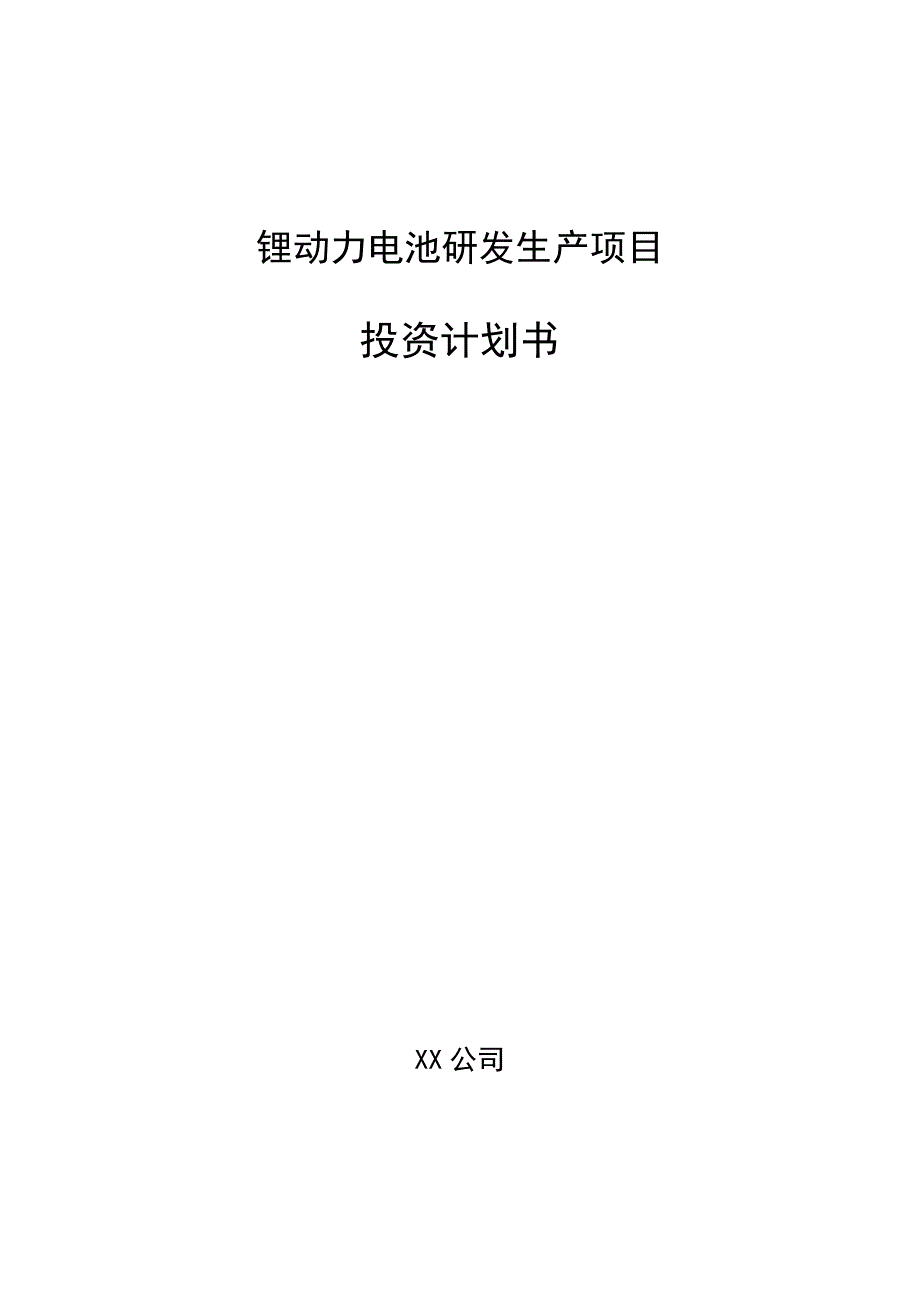 锂动力电池研发生产项目投资计划书_第1页