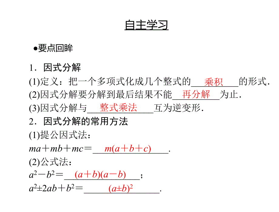 2013中考数学复习第一部分第一章42因式分解课件_第3页