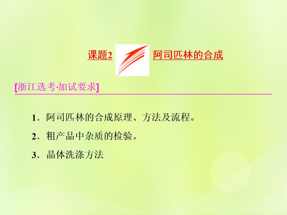 高中化学专题7物质的制备与合成课题2阿司匹林的合成课件苏教选修6_第1页