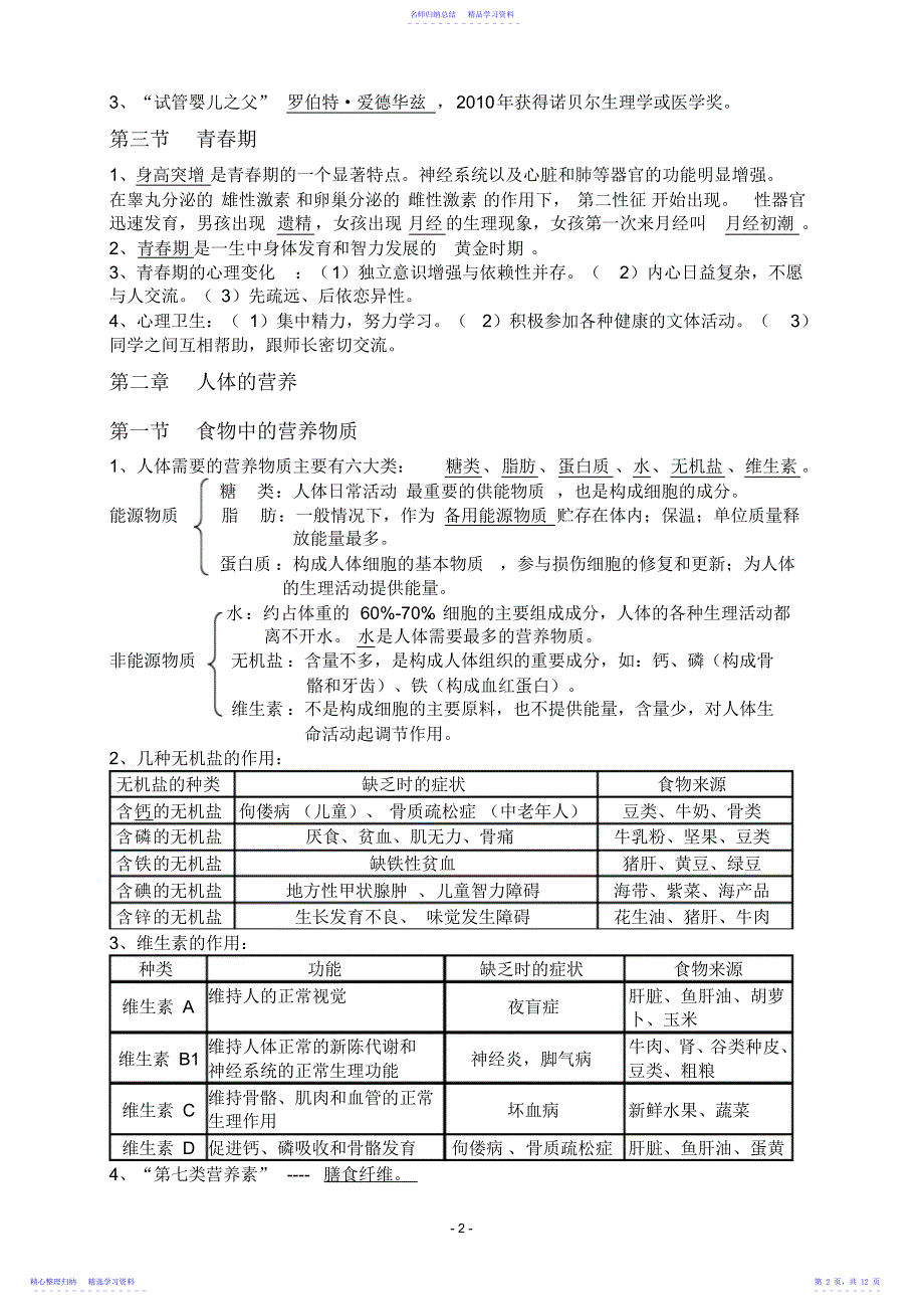 2022年七年级下册生物学知识点汇总汇总_第2页