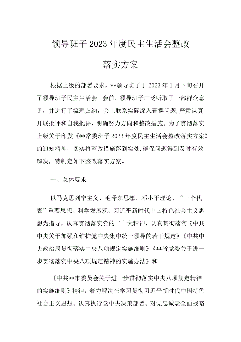 2023年班子整改落实方案精选多篇_第1页