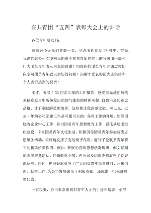 在共青团表彰大会上的讲话