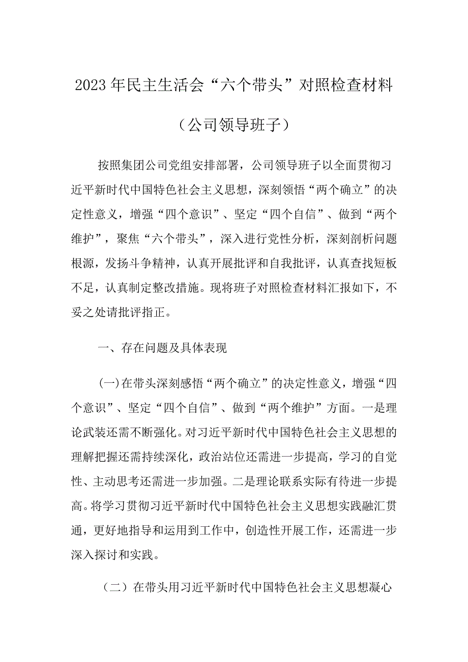 带头对照检查材料公司班子_第1页