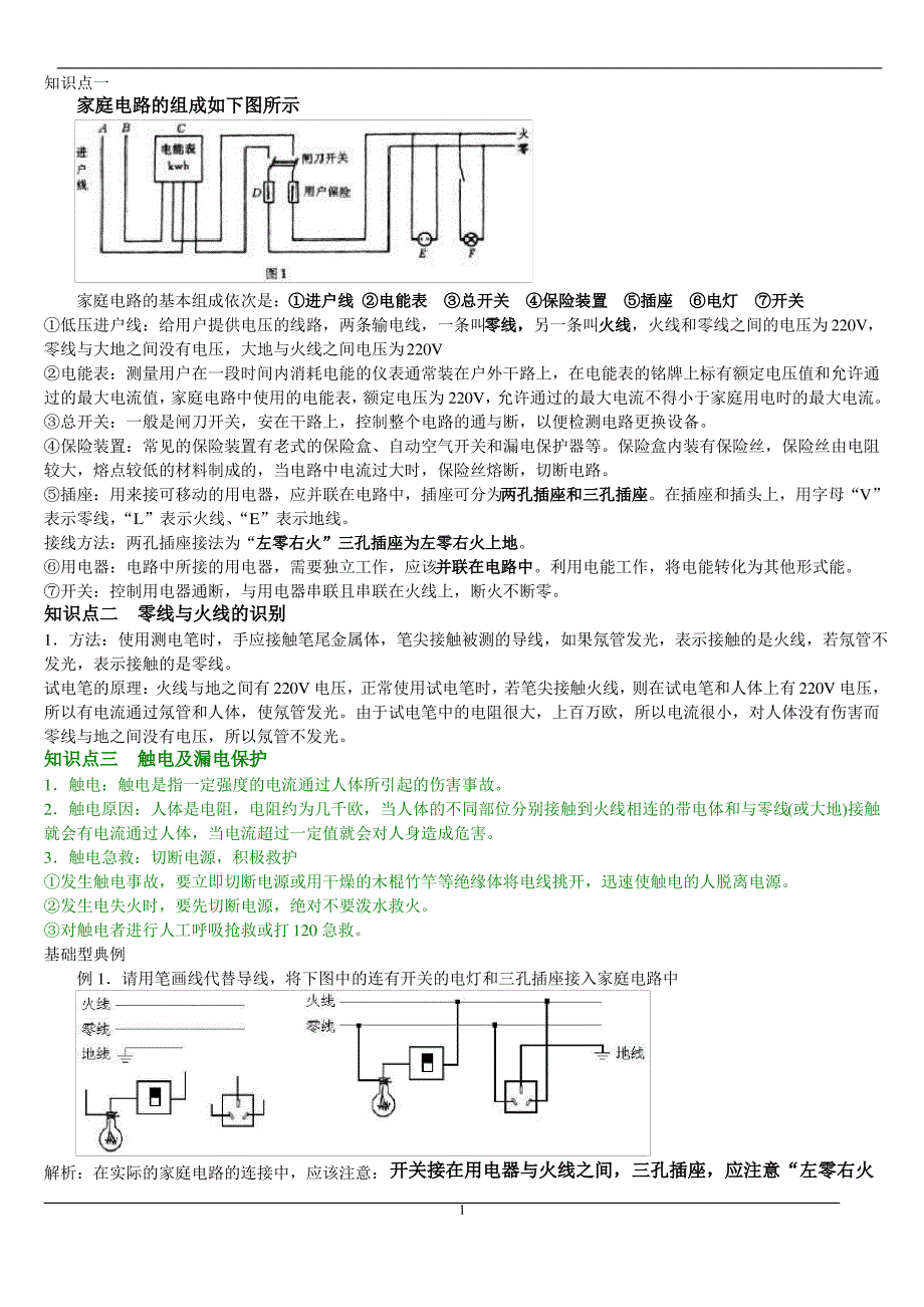 初三物理家庭用电常识知识点梳理及典型例题解析_第1页