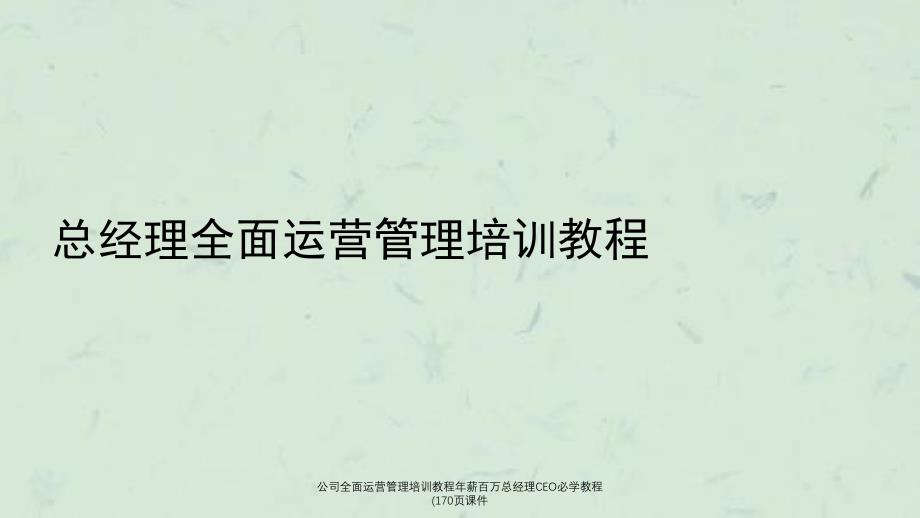 公司全面运营管理培训教程年薪百万总经理CEO必学教程(170页课件_第1页