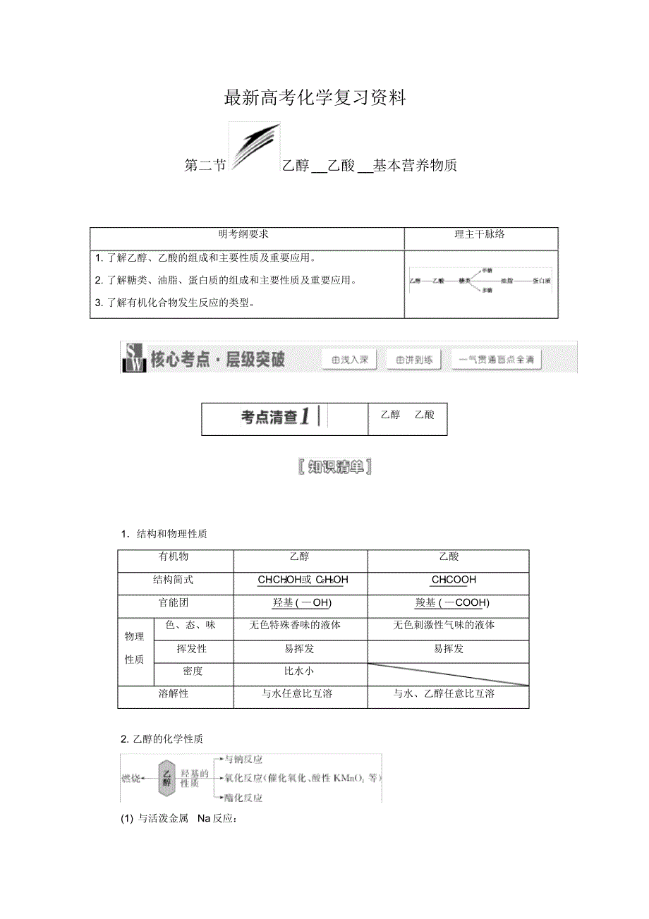 化学一轮讲义：乙醇乙酸基本营养物质(含解析)_第1页