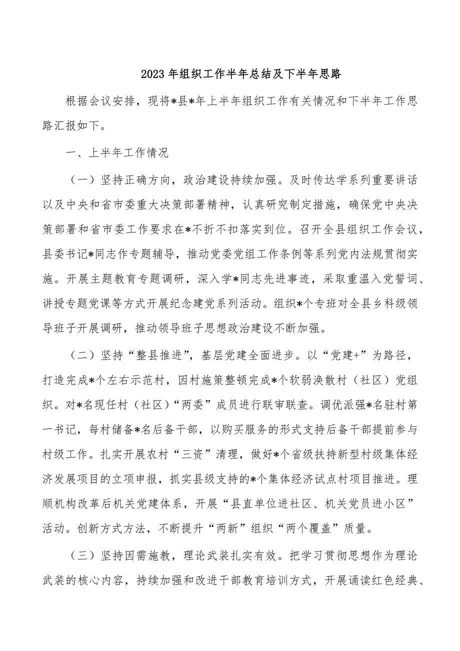 2023年组织工作半年总结及下半年思路_第1页