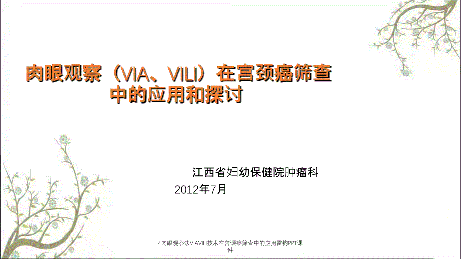 4肉眼观察法VIAVILI技术在宫颈癌筛查中的应用雷钧PPT课件_第1页