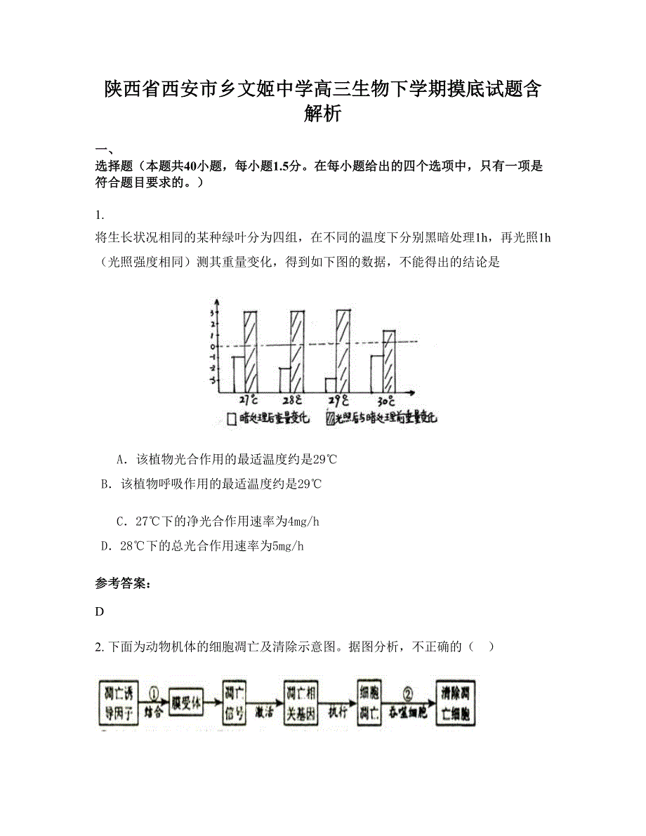 陕西省西安市乡文姬中学高三生物下学期摸底试题含解析_第1页