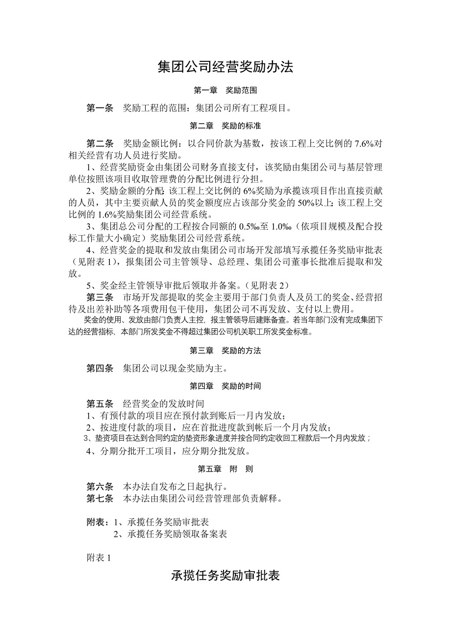 国有企业集团公司经营奖励办法模版_第1页