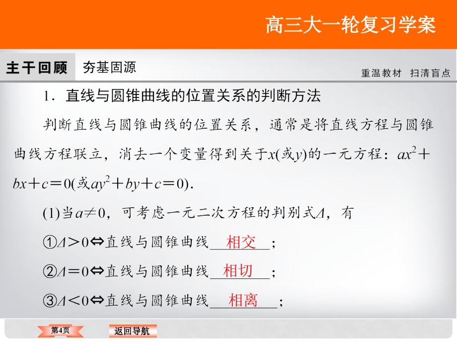 高考数学大一轮复习 第八章 平面解析几何 第8课时 圆锥曲线的综合问题课件 文 北师大版_第4页