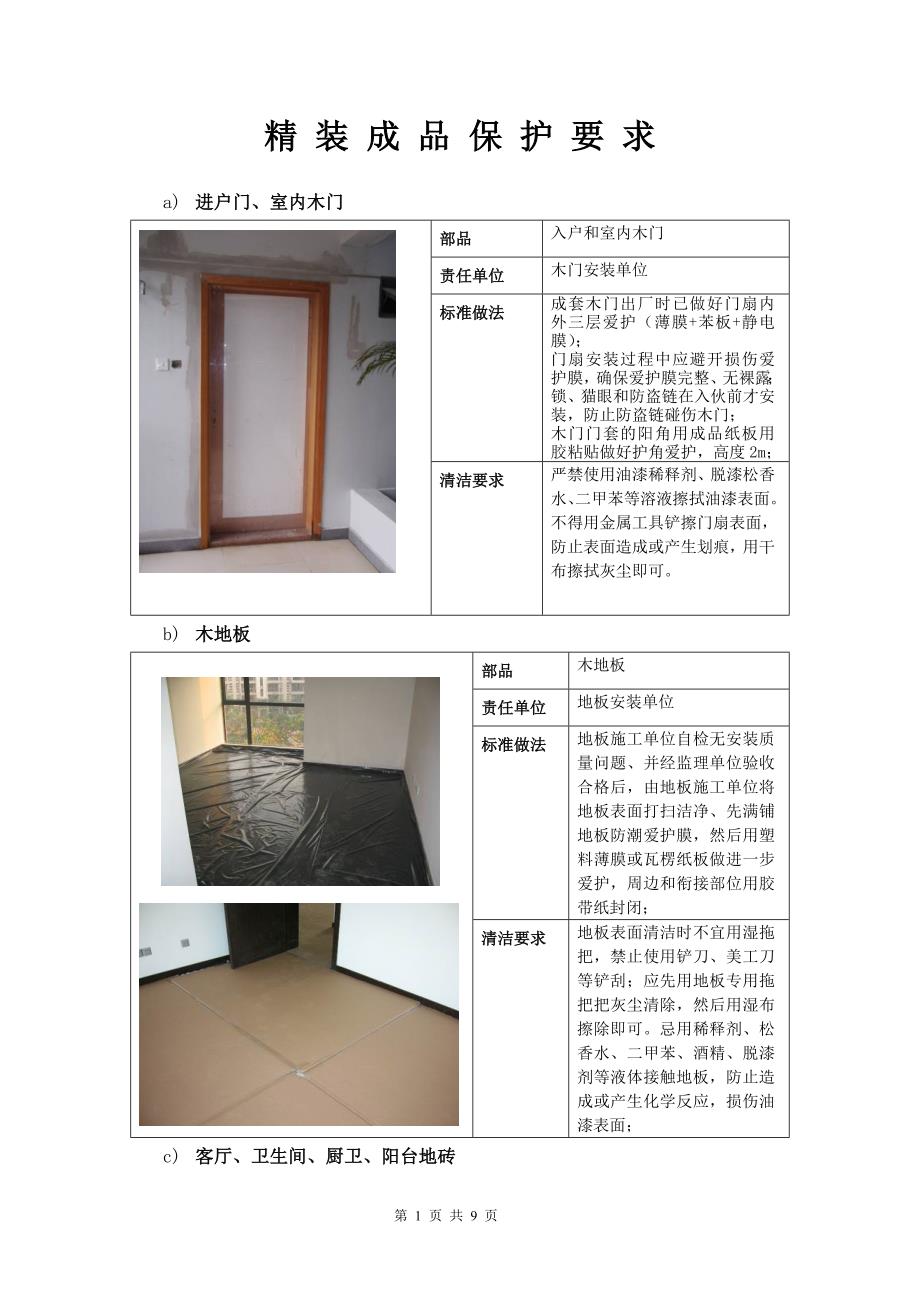 房地产公司 精装成品保护要求_第1页