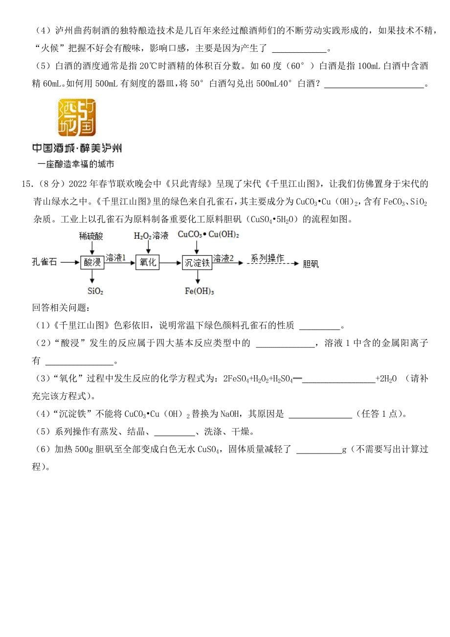 2023年四川省泸州市中考化学试卷【含答案】_第5页