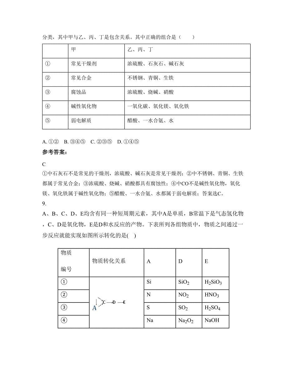 辽宁省朝阳市黑城子镇中学高三化学期末试题含解析_第5页