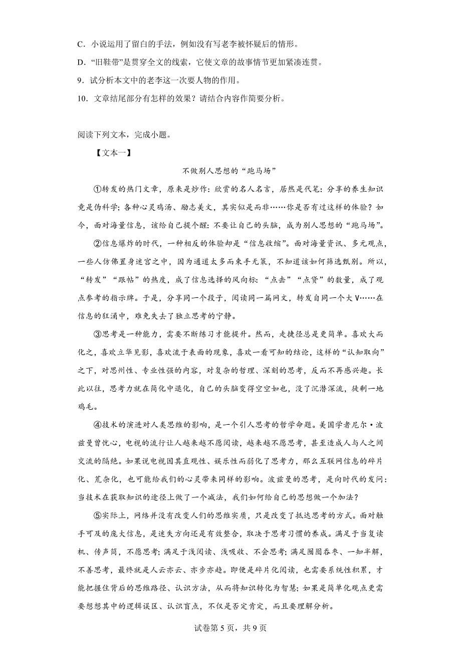 2023年河南省驻马店市第二初级中学中考三模语文试题（含答案）_第5页