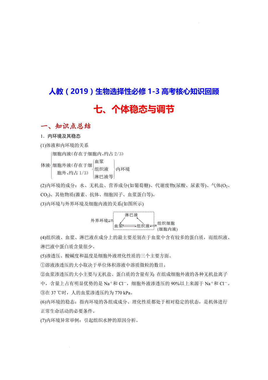 高三生物二轮复习：选择性必修1-3高考核心知识回顾_第1页