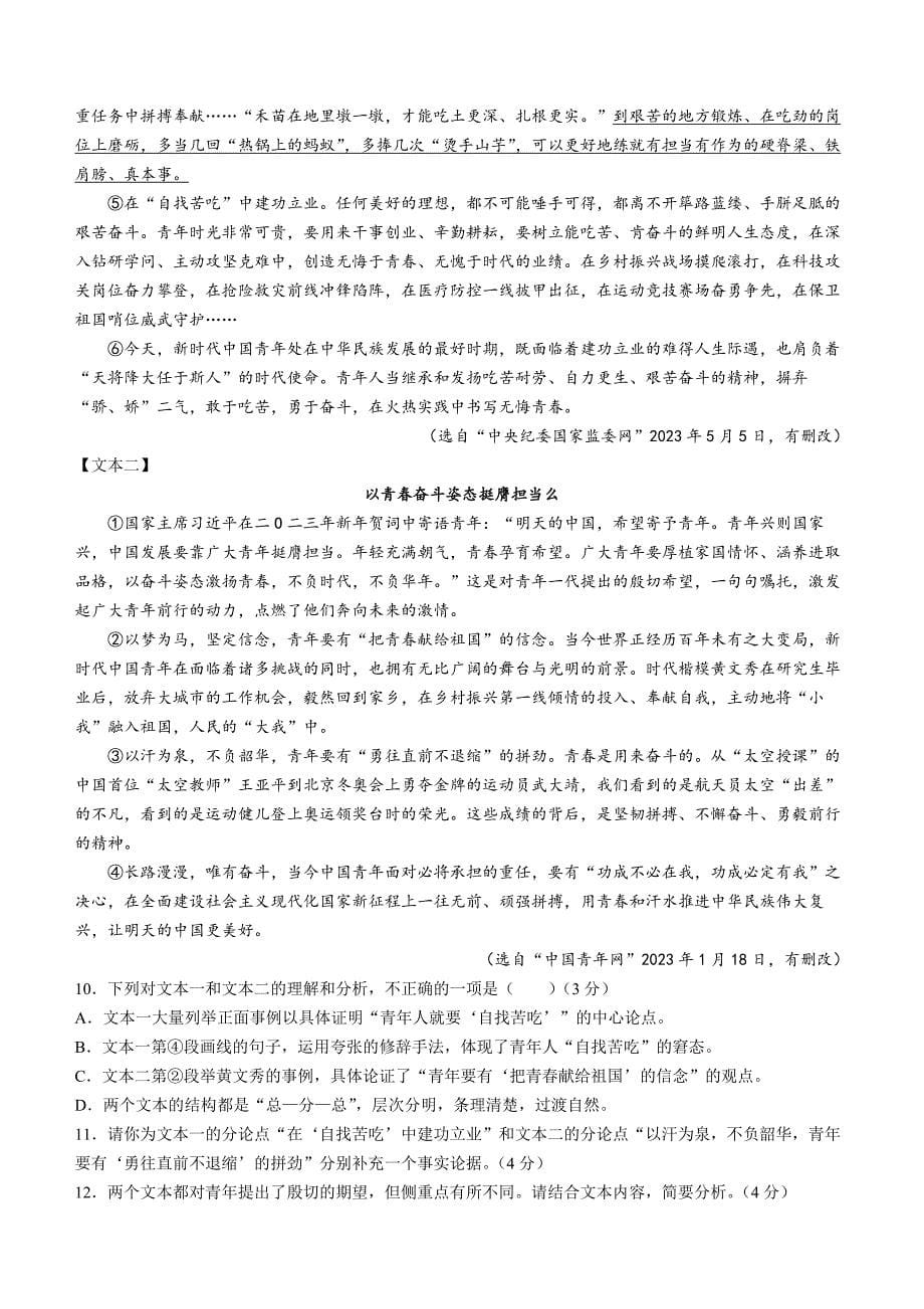 2023年河南省濮阳市南乐县中考三模语文试题（含答案）_第5页