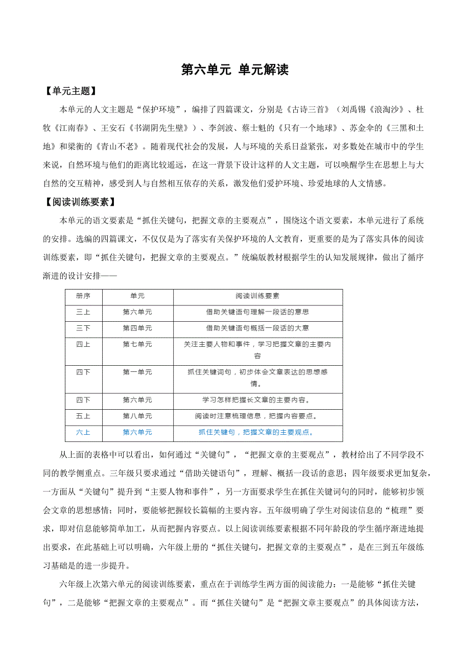 第六单元 （单元解读） 部编版六年级语文上册_第1页