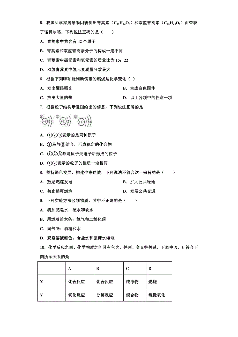 2024学年江苏省盐城市大丰区化学九上期中调研模拟试题含解析_第2页