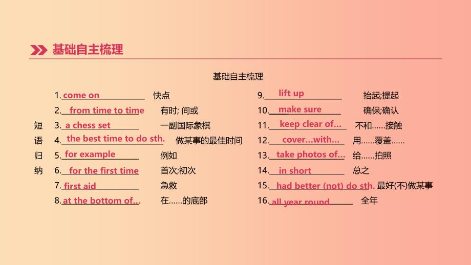 （鄂尔多斯专版）2019中考英语高分复习 第一篇 教材梳理篇 第09课时 Modules 10-12（八上）课件.ppt_第4页