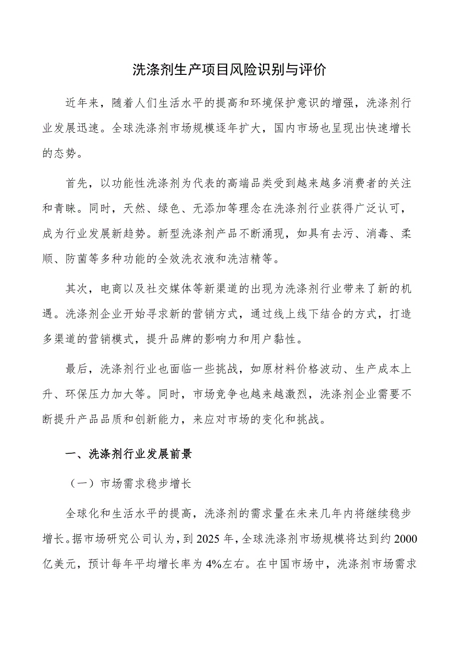 洗涤剂生产项目风险识别与评价_第1页