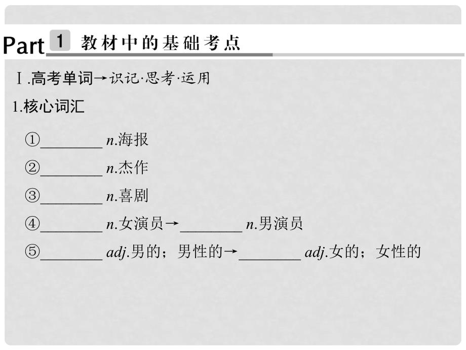 高考英语大一轮复习 第1部分 基础知识考点 Module 6 Films and TV Programmes课件 外研版必修2_第2页