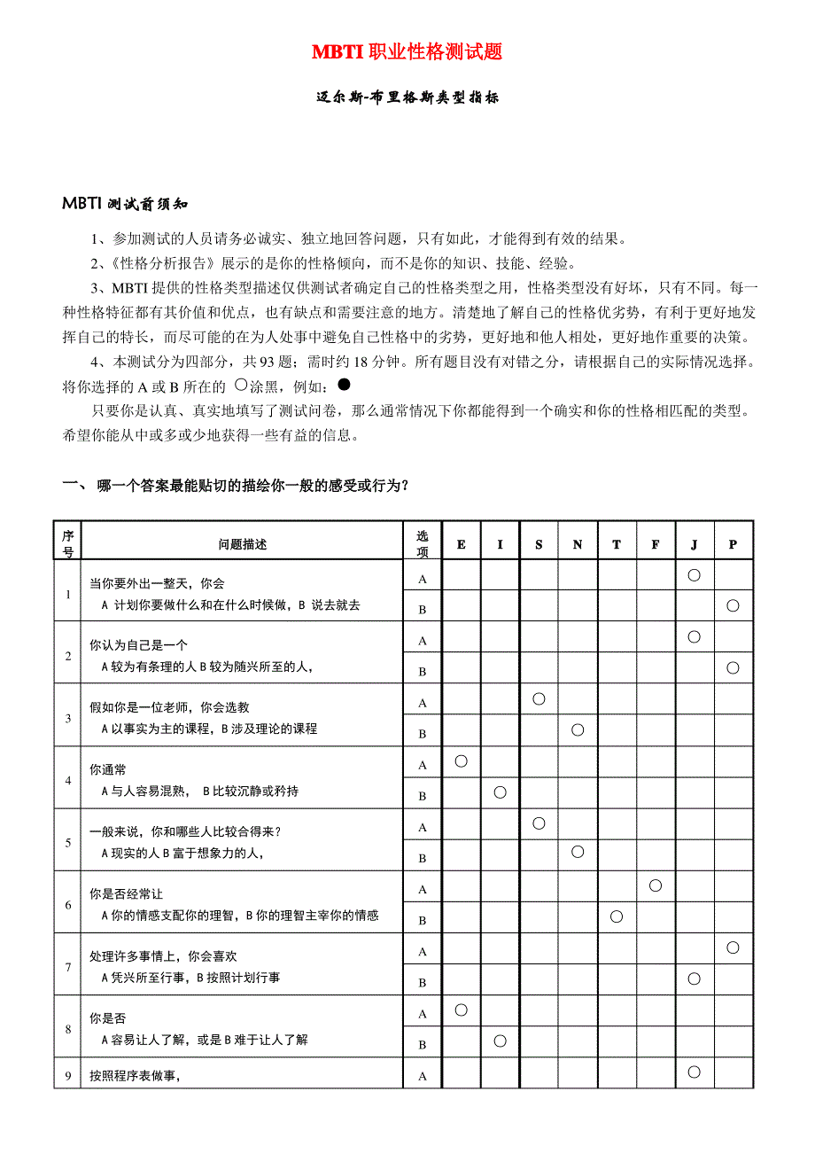 《MBTI职业性格测试题》完整_第1页