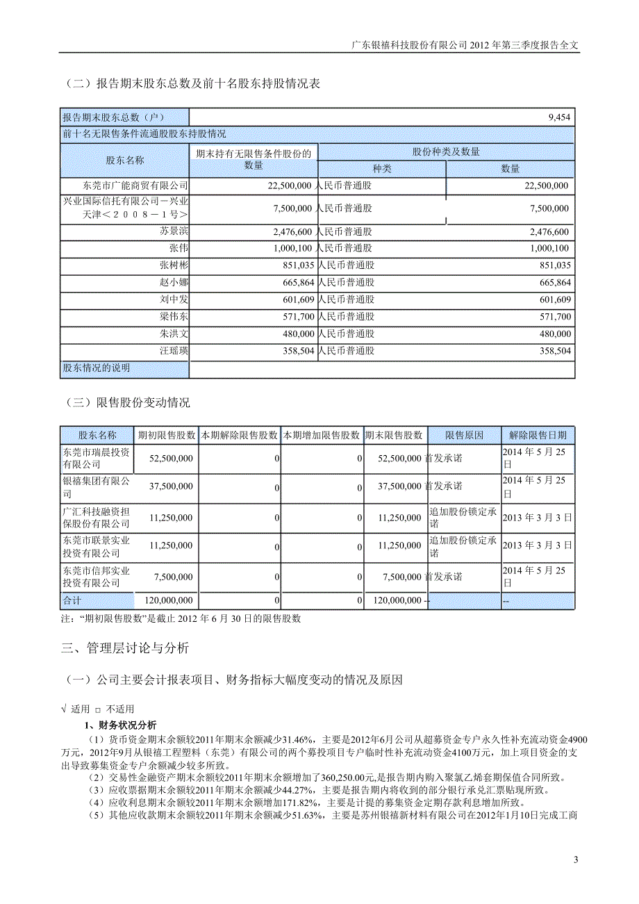 银禧科技：第三季度报告全文_第3页