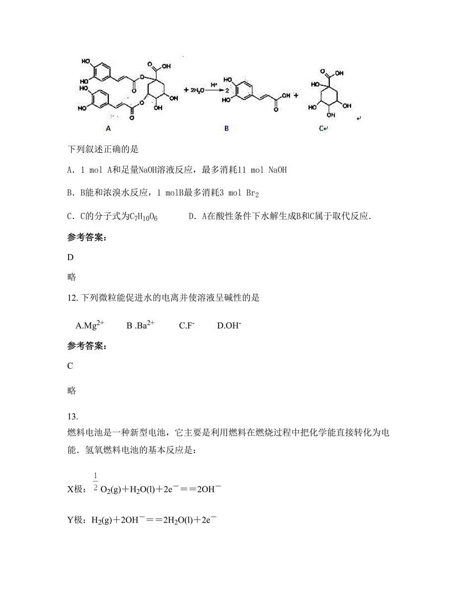 辽宁省大连市第十九高级中学高二化学上学期期末试卷含解析_第5页