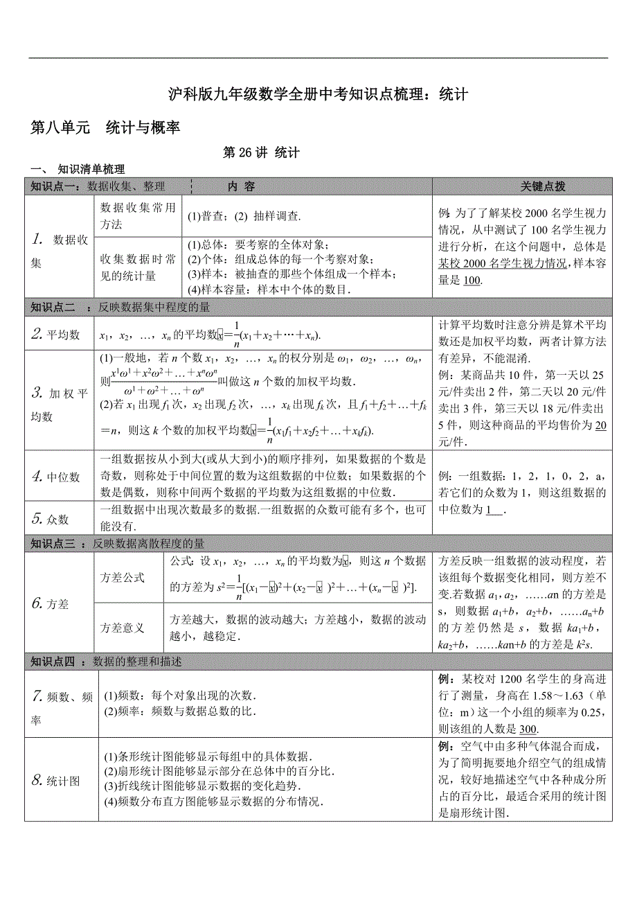 沪科版九年级数学全册中考知识点梳理：统计_第1页