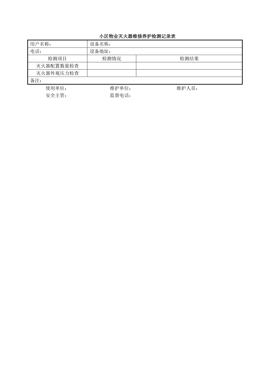 小区物业灭火器维修养护检测记录表_第1页