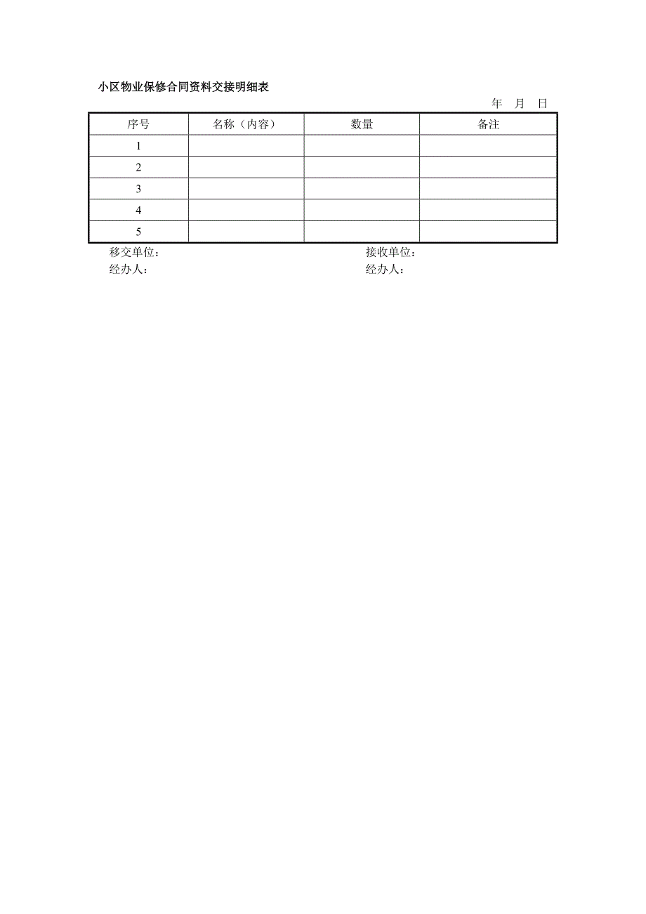 小区物业保修合同资料交接明细表_第1页