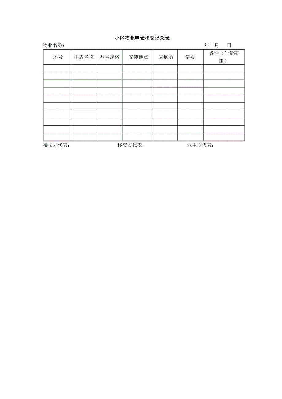 小区物业电表移交记录表_第1页