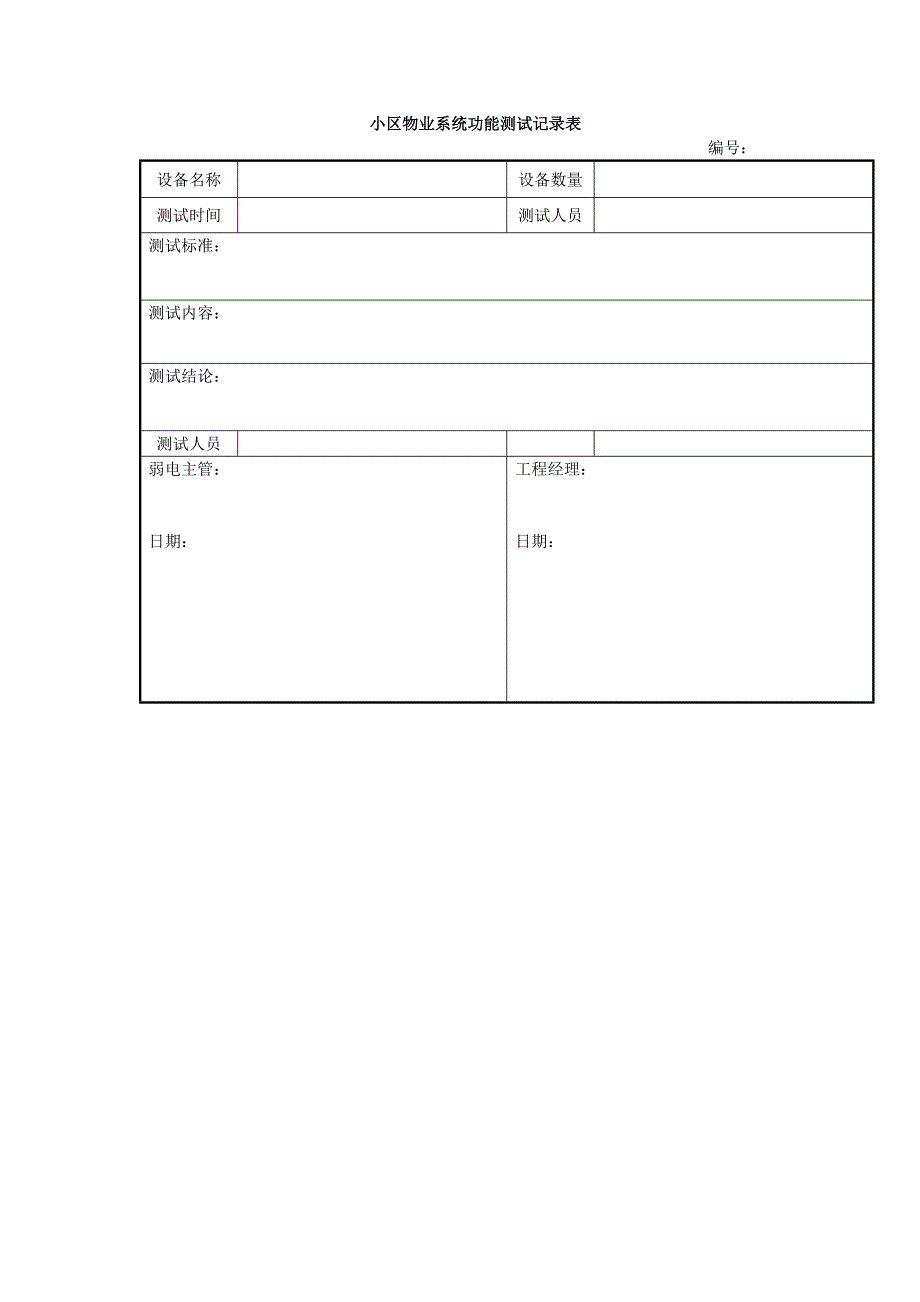 小区物业系统功能测试记录表_第1页