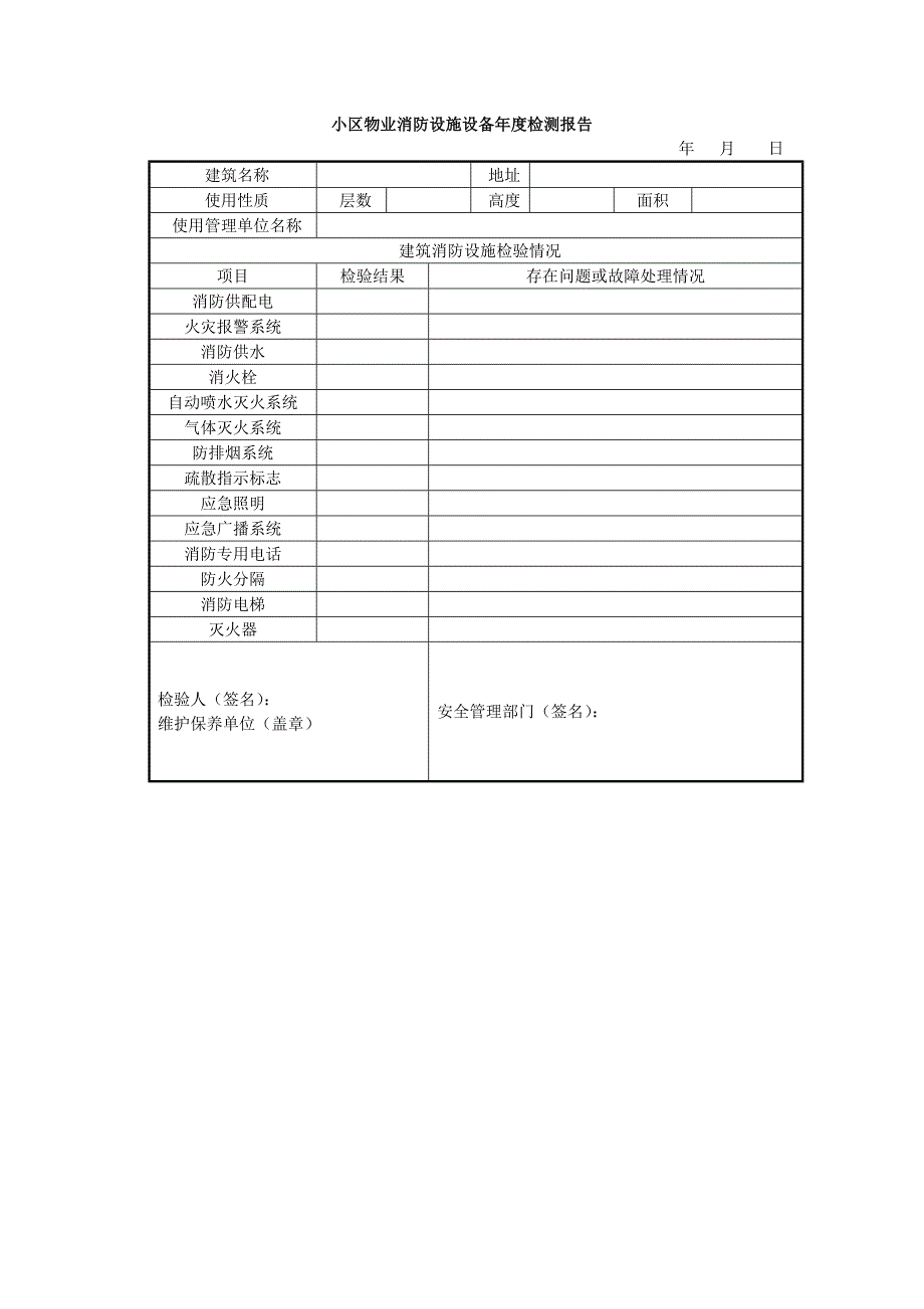 小区物业消防设施设备年度检测报告_第1页