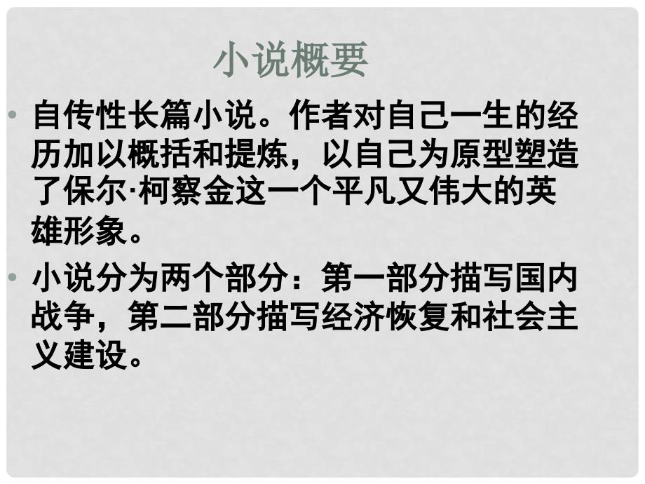 山东省潍坊市八年级语文上册 名著钢铁是怎样炼成的课件 （新版）新人教版_第3页