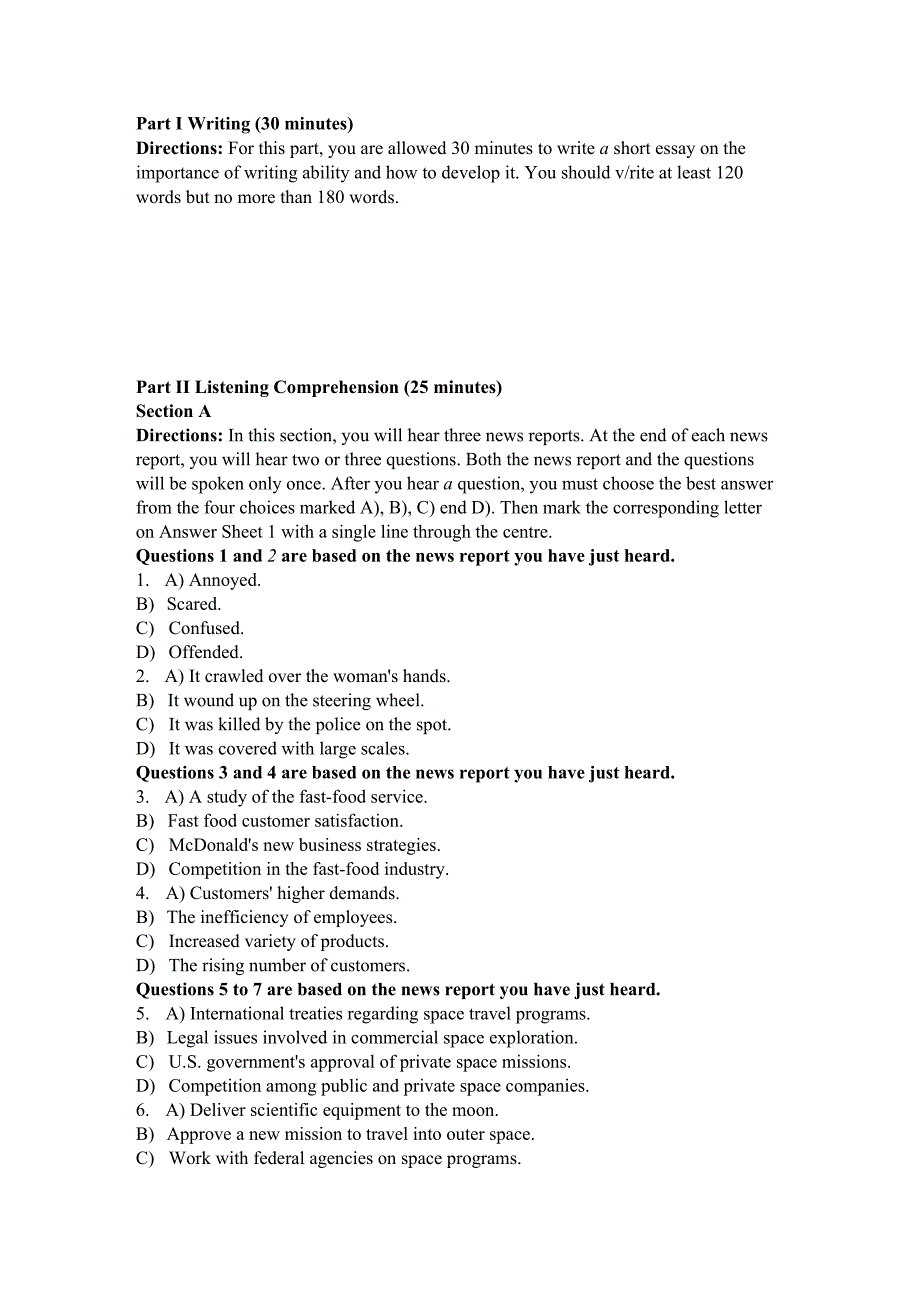 2023年6月大学英语四级考试真题(第二套)及答案_第1页