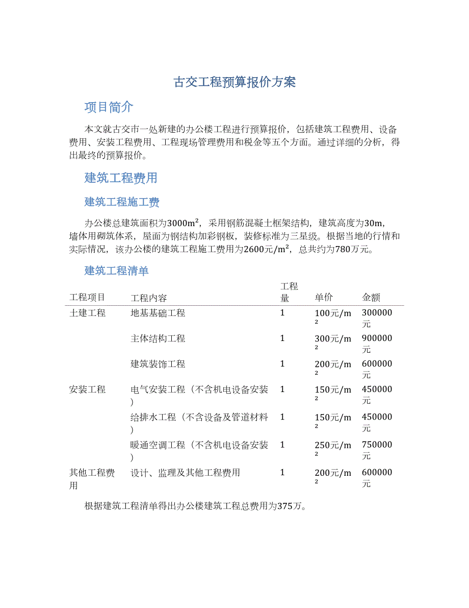 古交工程预算报价方案_第1页