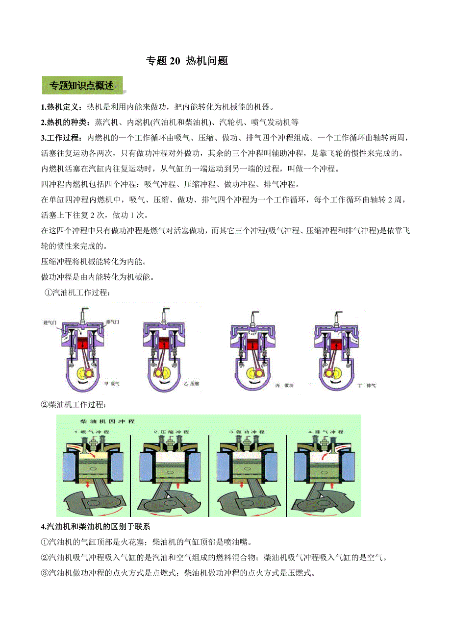 专题20 热机中考问题（教师版含解析）_第1页