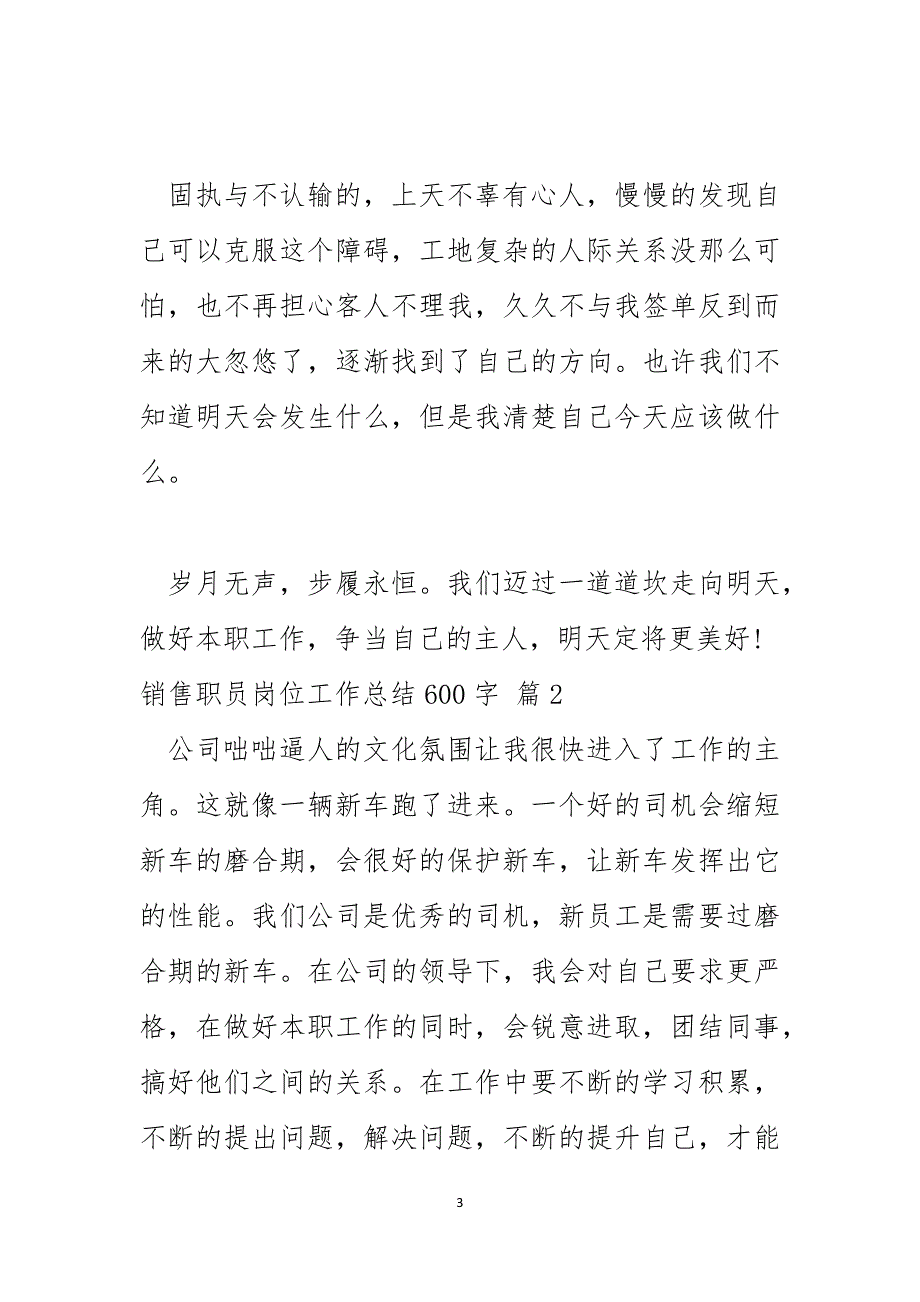 销售职员岗位工作总结600字_第3页