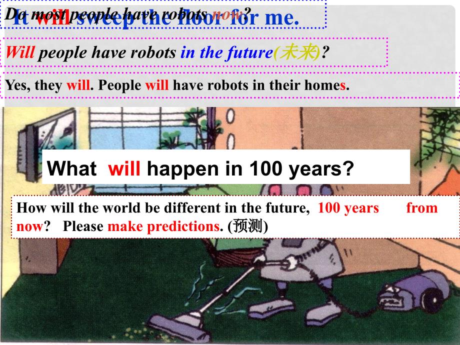 贵州省贵阳市38中八年级英语下册 《Unit 1 Will people have robots》课件 北师大版_第3页