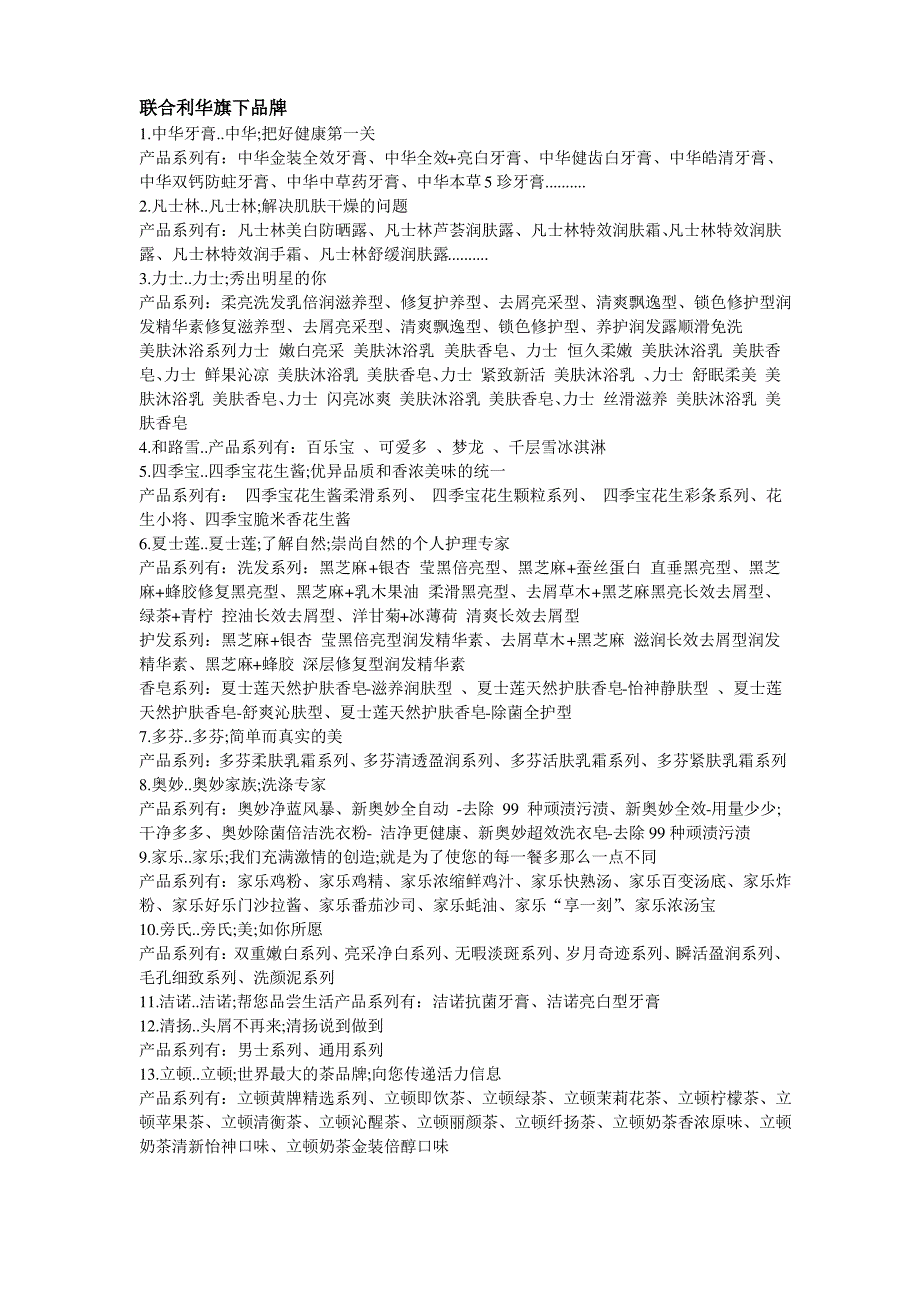 快消行业巨头联合利华和宝洁旗下品牌一览表_第1页
