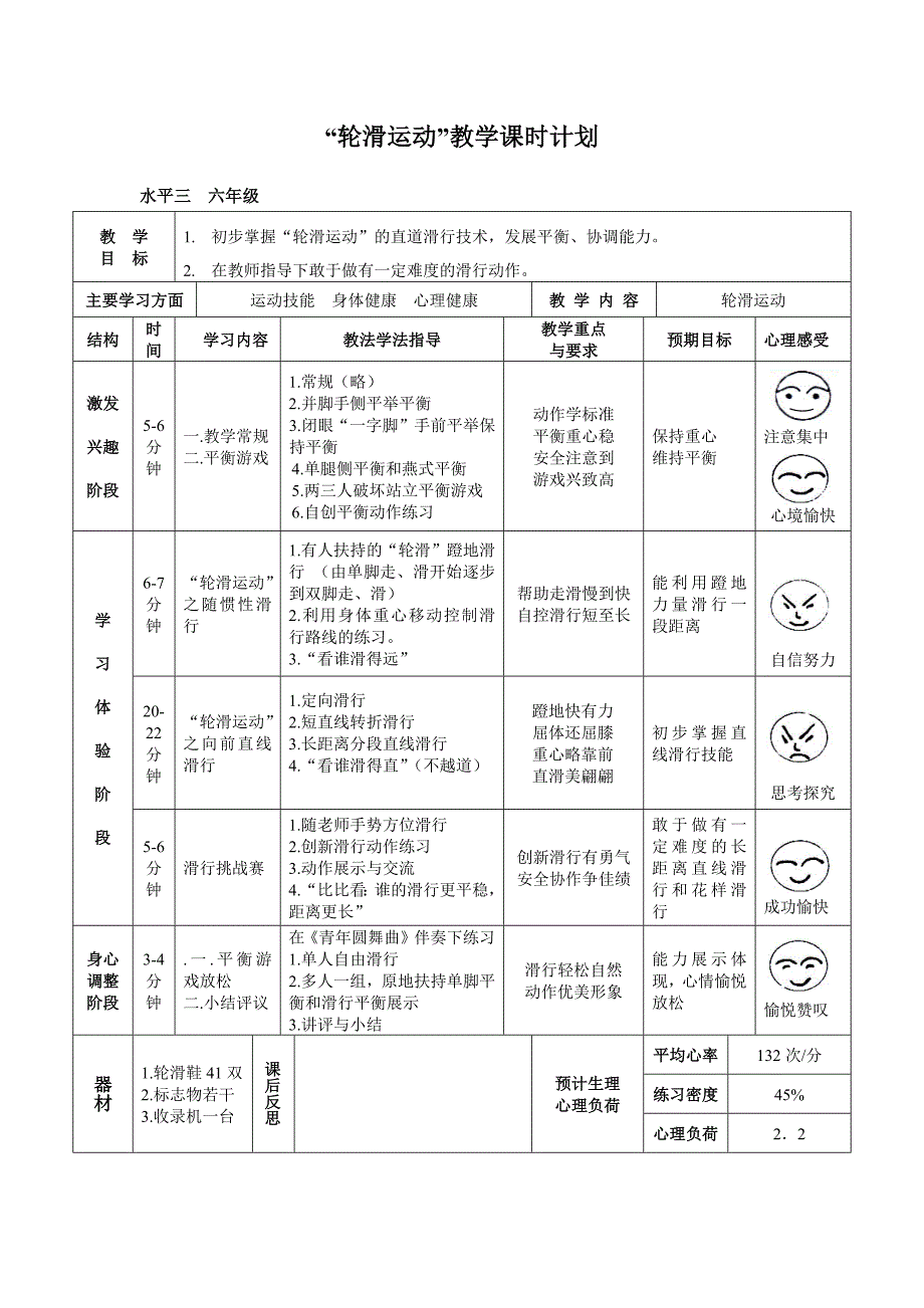 “轮滑运动”教学课时计划_第1页