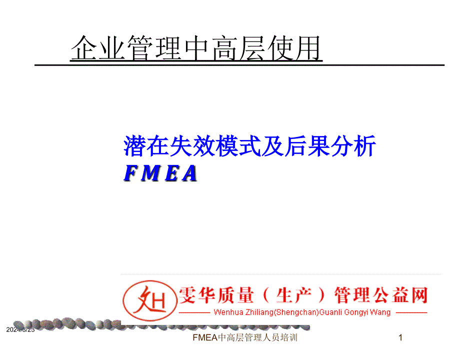 FMEA中高层管理人员培训课件_第1页